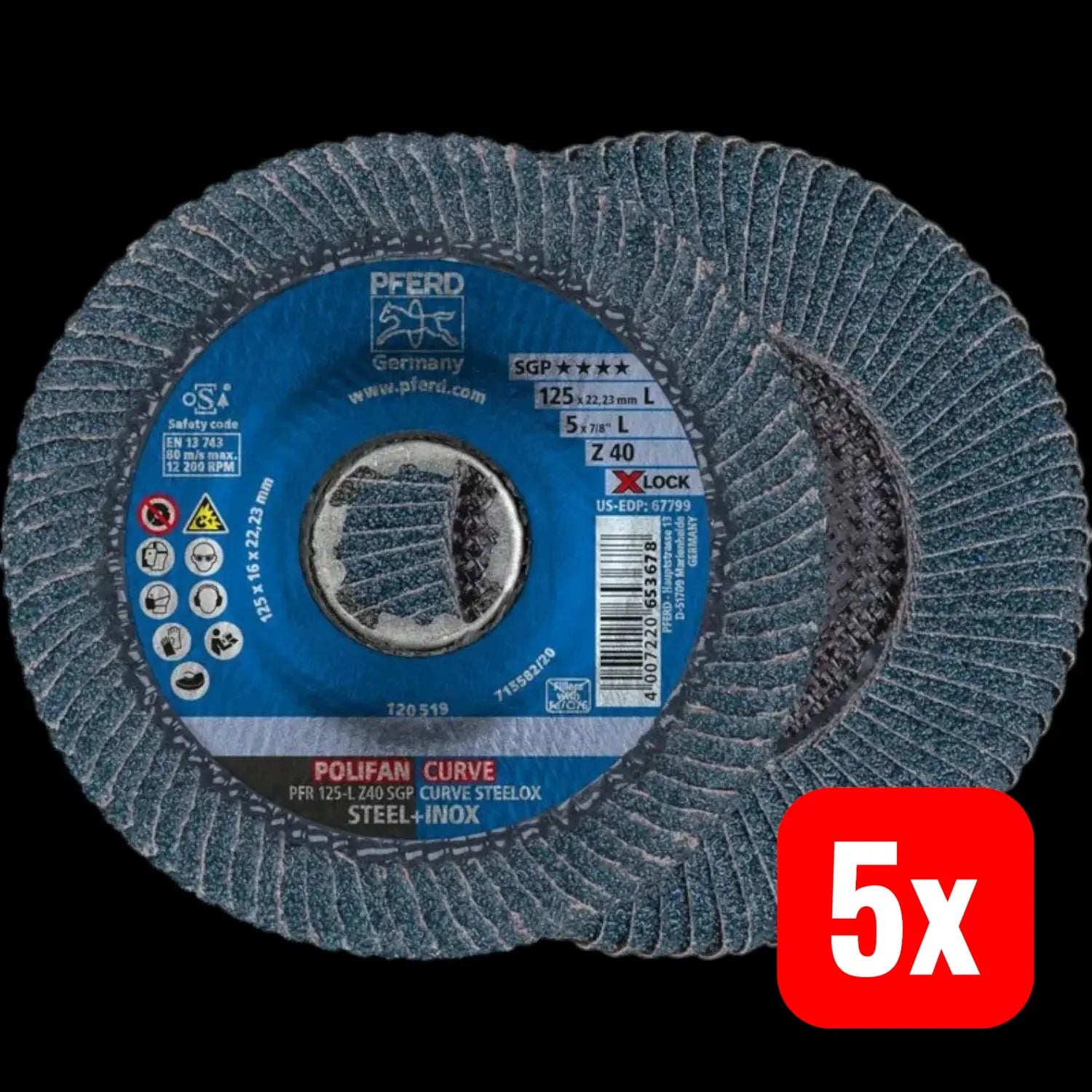 B-Ware Pferd Polifan Fächerschleifscheibe Schleifscheibe Pfr 125 L Z40 Sgp 5 Stück - 4007220653678