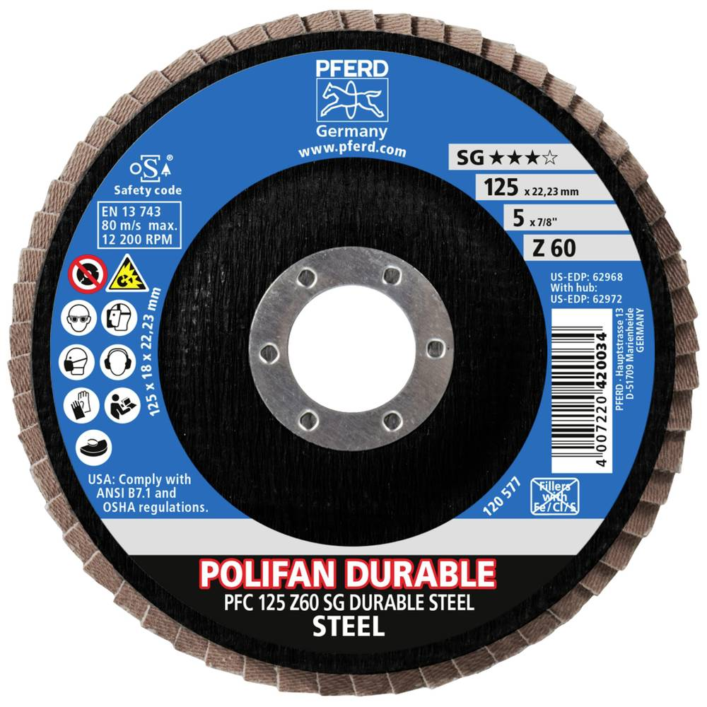 Pferd Tools Fächerschleifscheibe Durchmesser 125 Mm Bohrungs ø 22.23 Mm Stahl B-Ware - 4007220420041