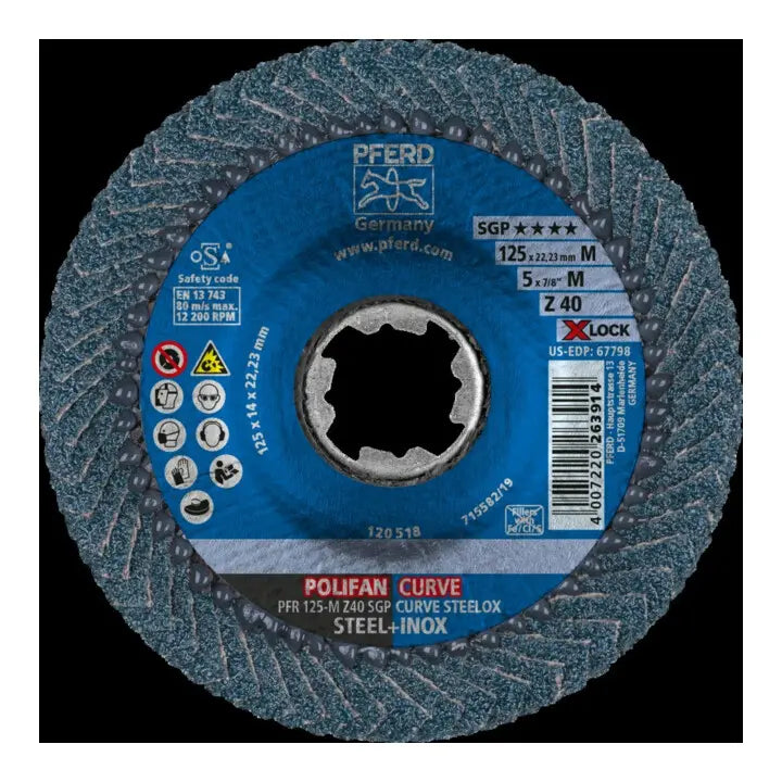 B-Ware Pferd Fächerschleifscheibe Schleifblatt Xlock Stahl 125mm K40 Mittel 10 Stück - 4007220113790