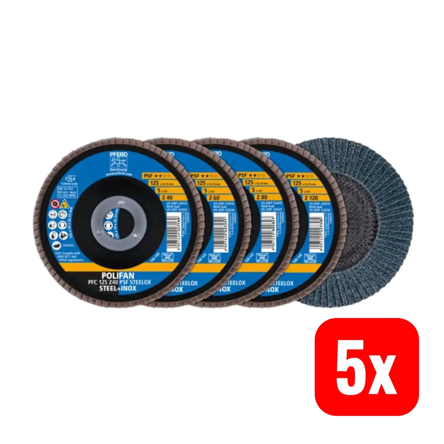 B-Ware Pferd Fächerscheiben Set Schleifscheiben 4 Teilig Polifan Stahl Edelstahl 5 Sets - 4007220418154