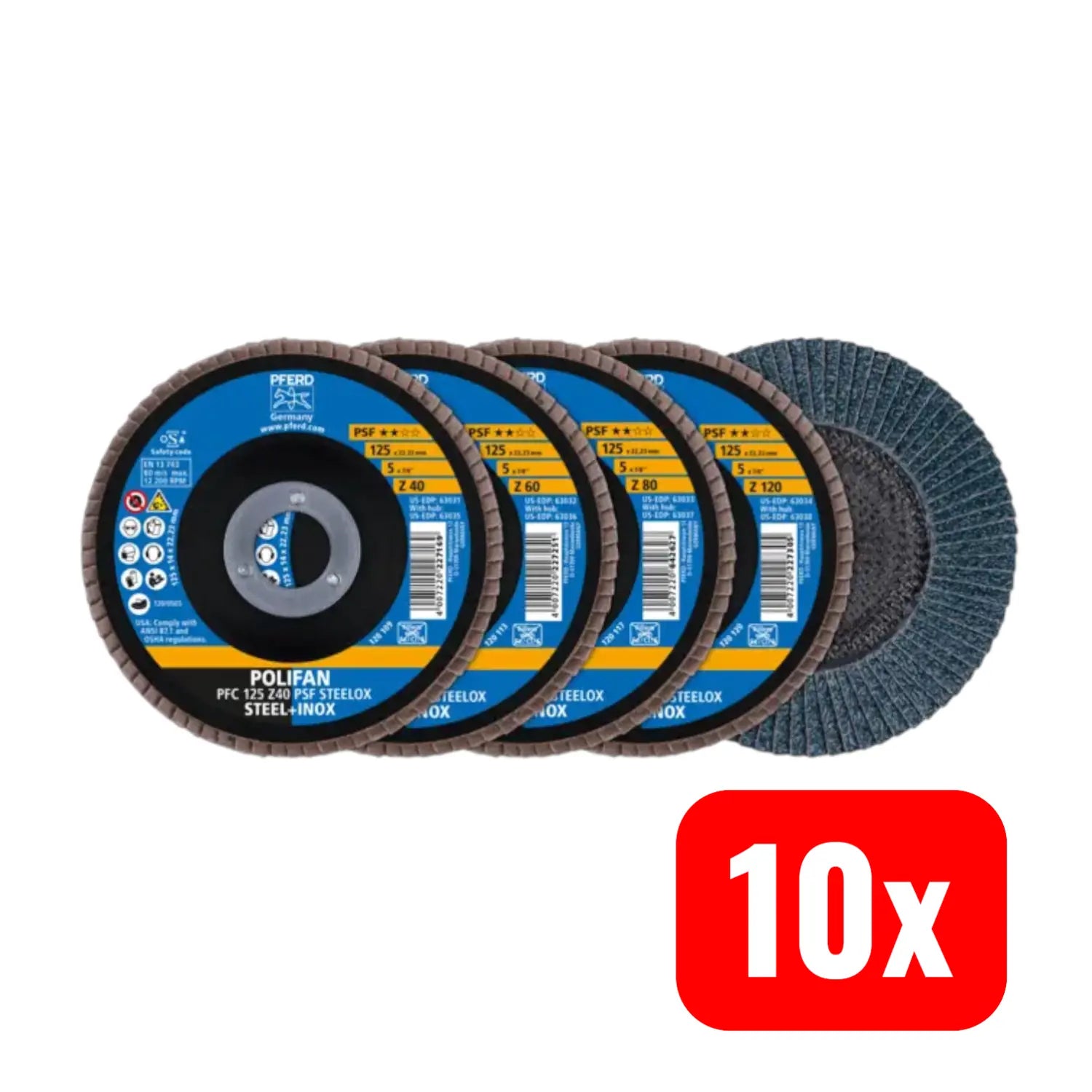 B-Ware Pferd Fächerscheiben Set Schleifscheiben Polifan 4teilig Stahl Edelstahl 10 Sets - 4007220418154