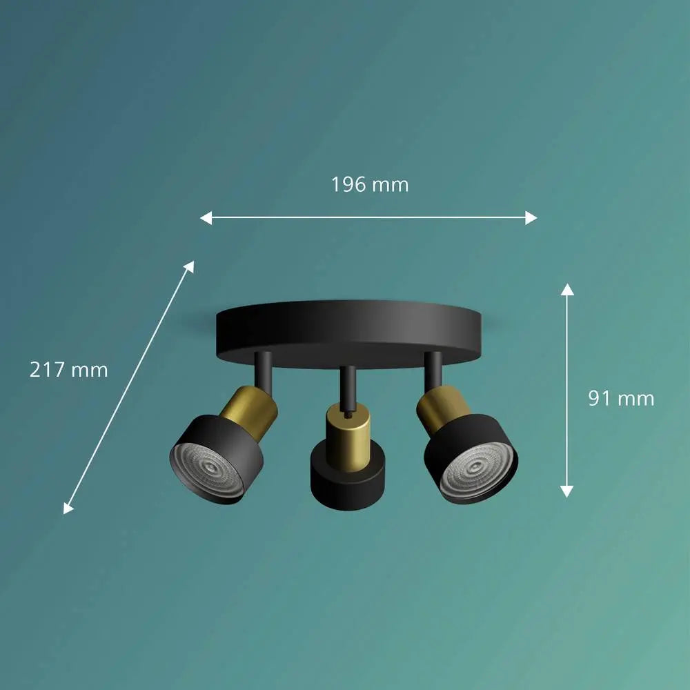 B-Ware Philips Deckenstrahler Spot Conduit Gu10 Rund Schwarz Gold 3er Leuchte Metall - 8720169299955