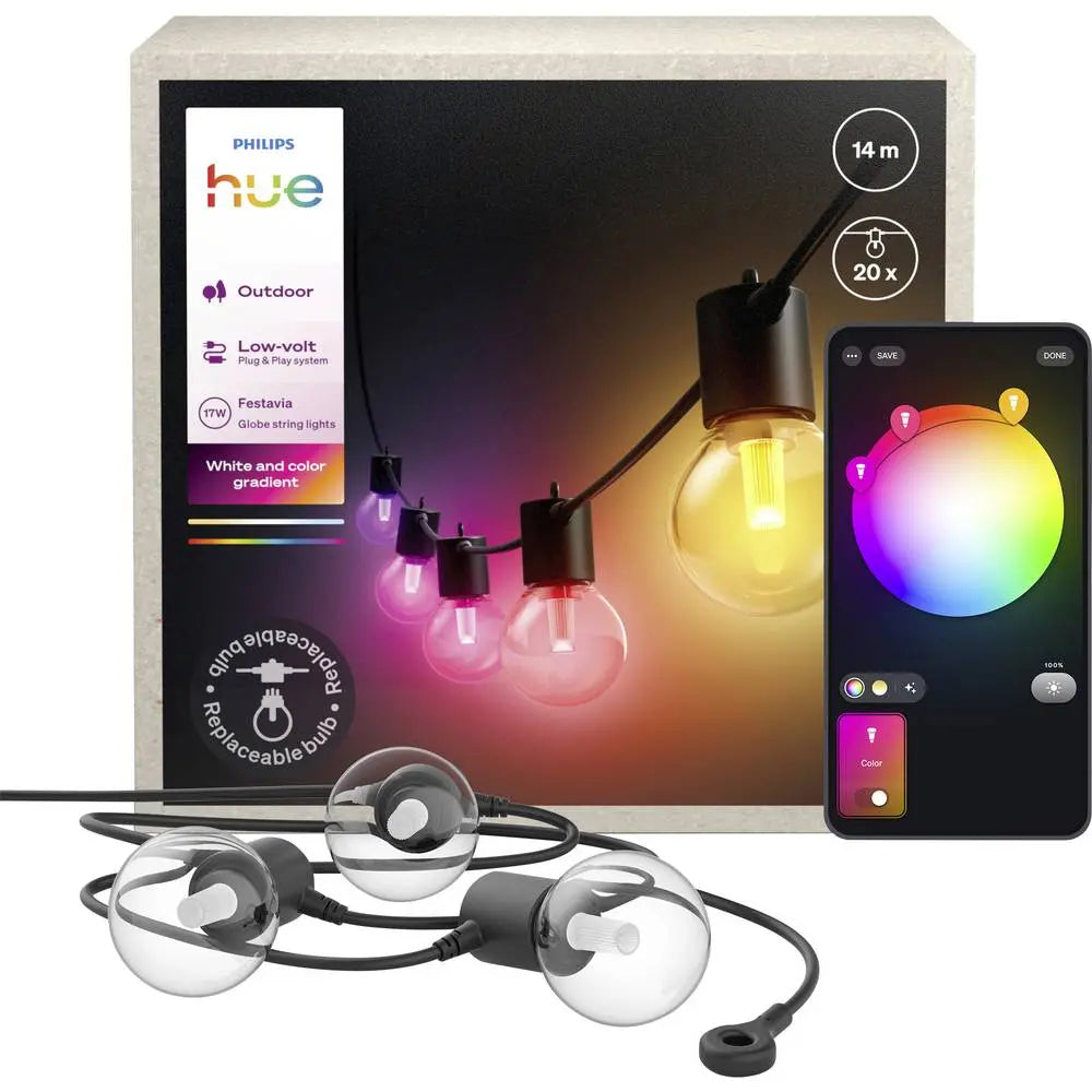 B-Ware Philips Hue Lichterkette Festavia Globe Outdoor Led Kugel Schwarz 14m Zig Bee