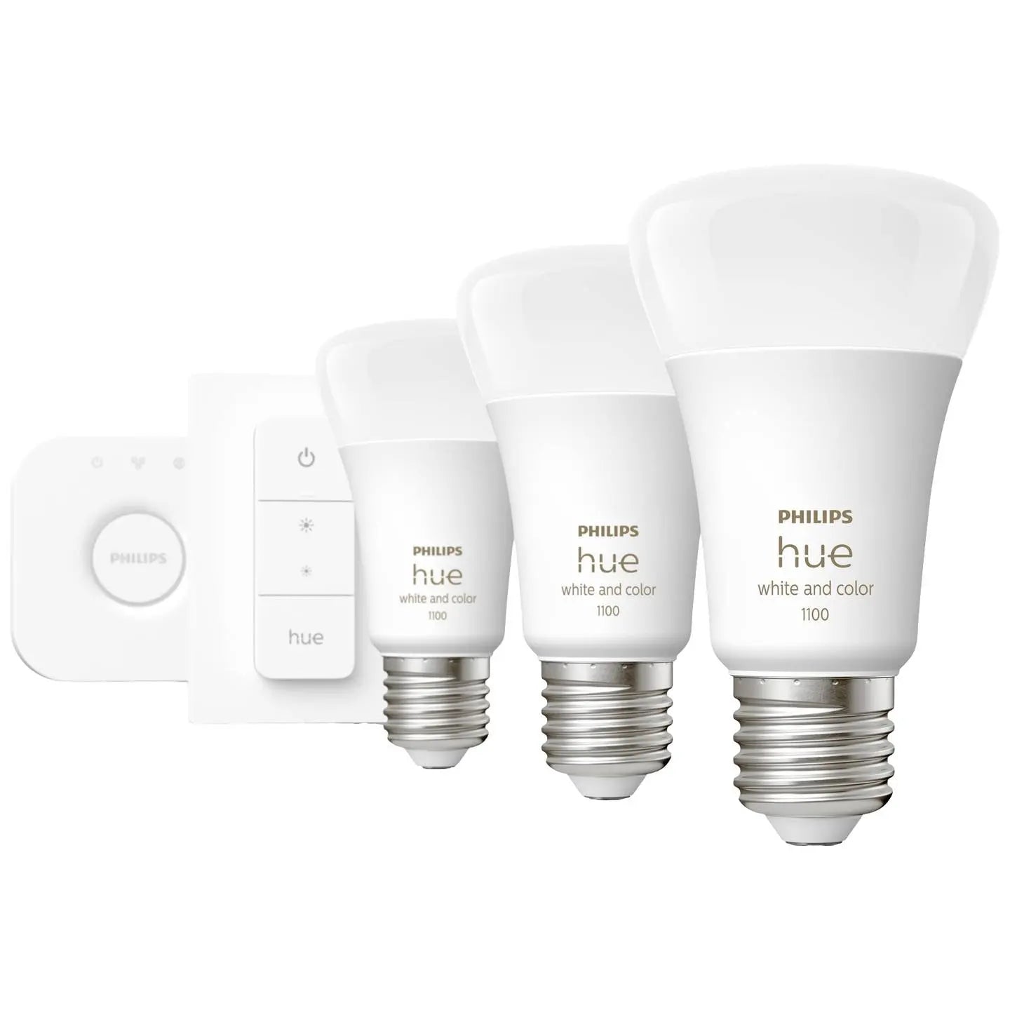 B-Ware Philips Hue Led 3er E27 Lampe Starterset Weiß Color Bridge Dimmschalter Set - 8719514291355