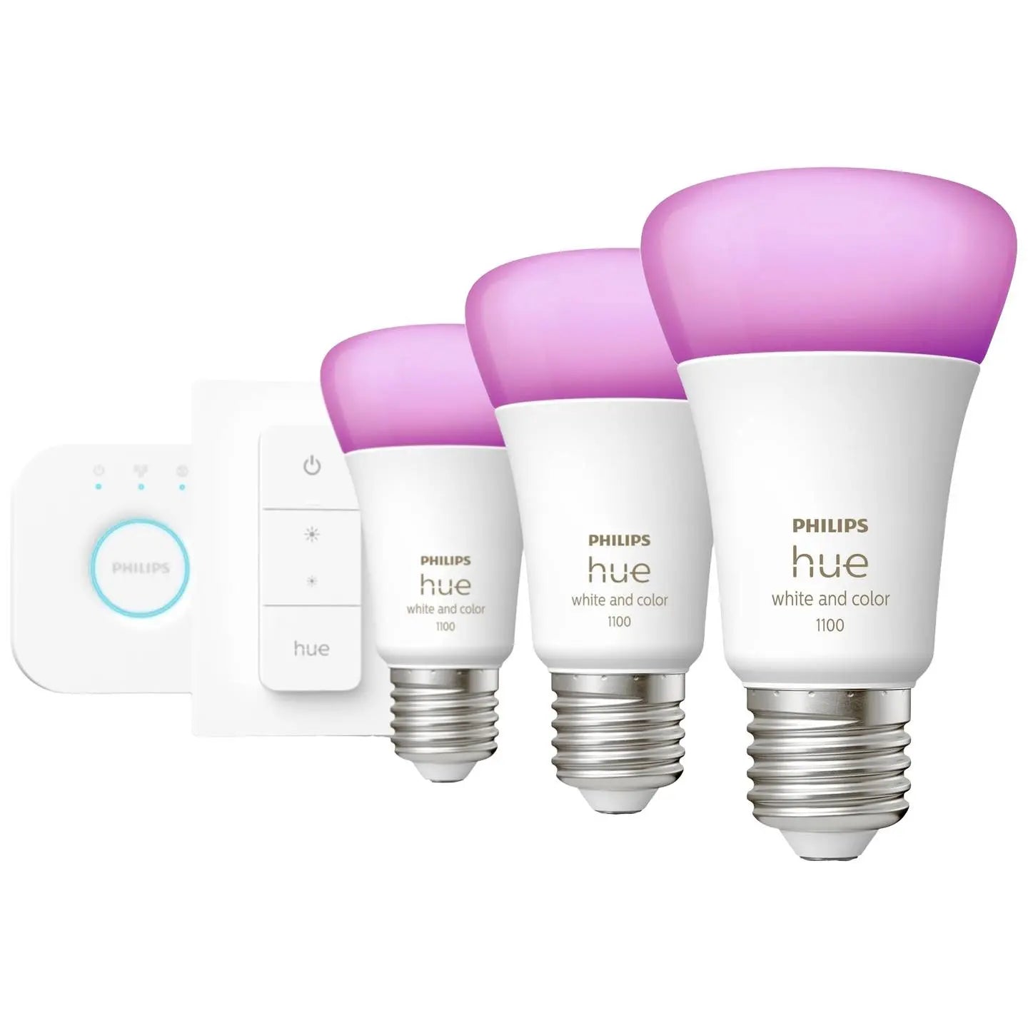 B-Ware Philips Hue Led 3er E27 Lampe Starterset Weiß Color Bridge Dimmschalter Set - 8719514291355