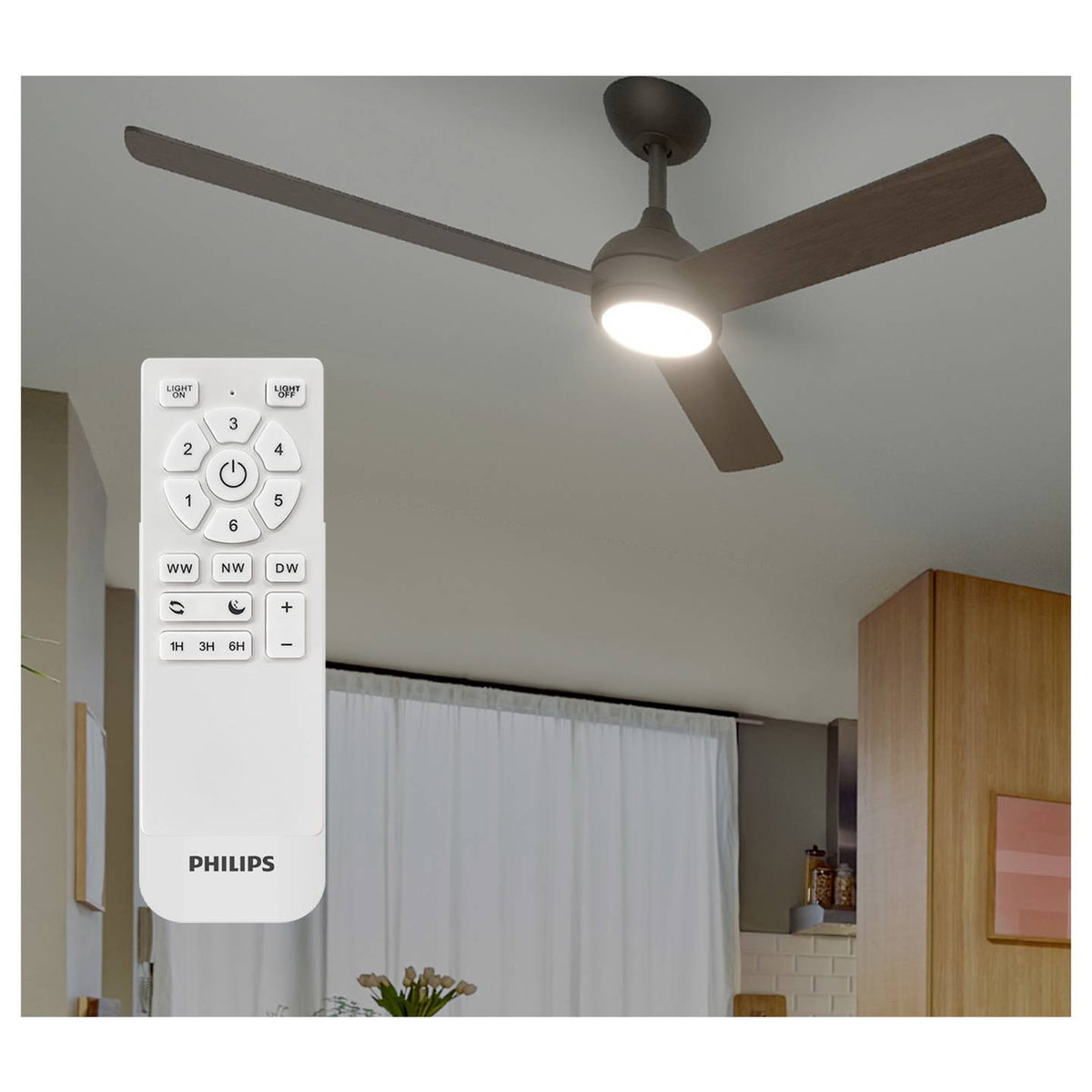 Philips Deckenventilator Ventilator LED Fernbedienung Licht Braun Schwarz Dimm - 8721103103178