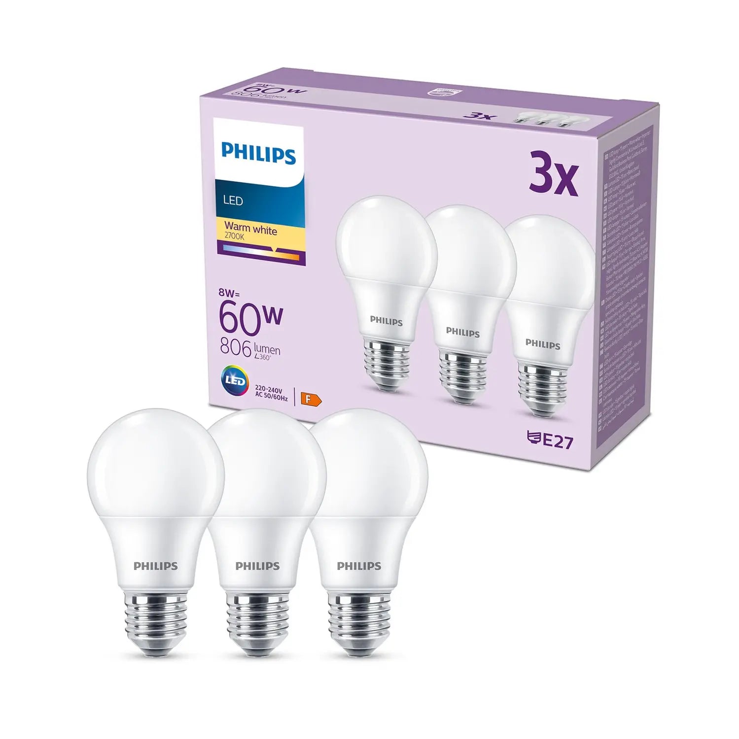 B-Ware Philips Led Lampe Birne E27 8 W 806lm 2700 K Matt 3er Set Warmweiß 5 Sets - 8719514452404