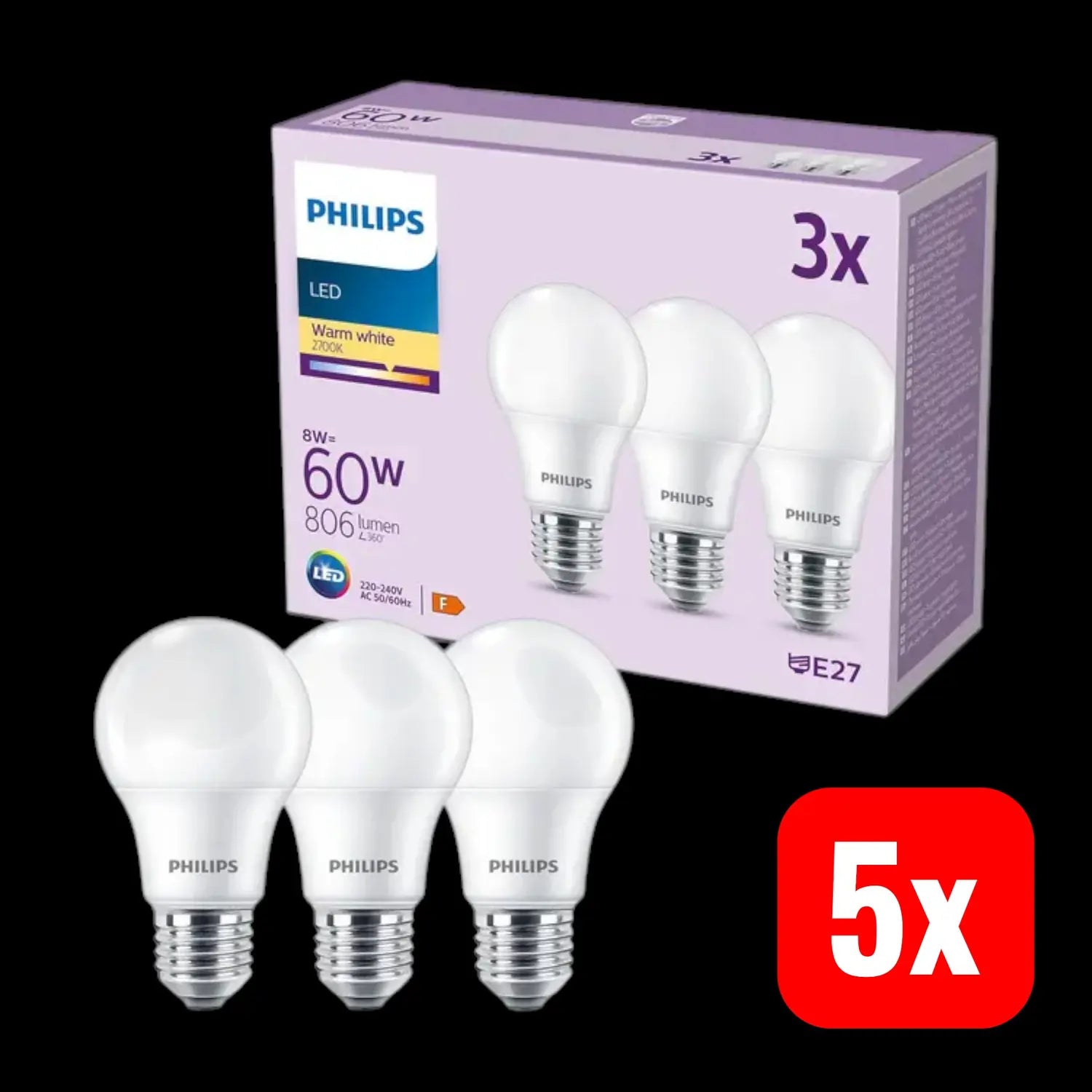 B-Ware Philips Led Lampe Birne E27 8 W 806lm 2700 K Matt 3er Set Warmweiß 5 Sets - 8719514452404