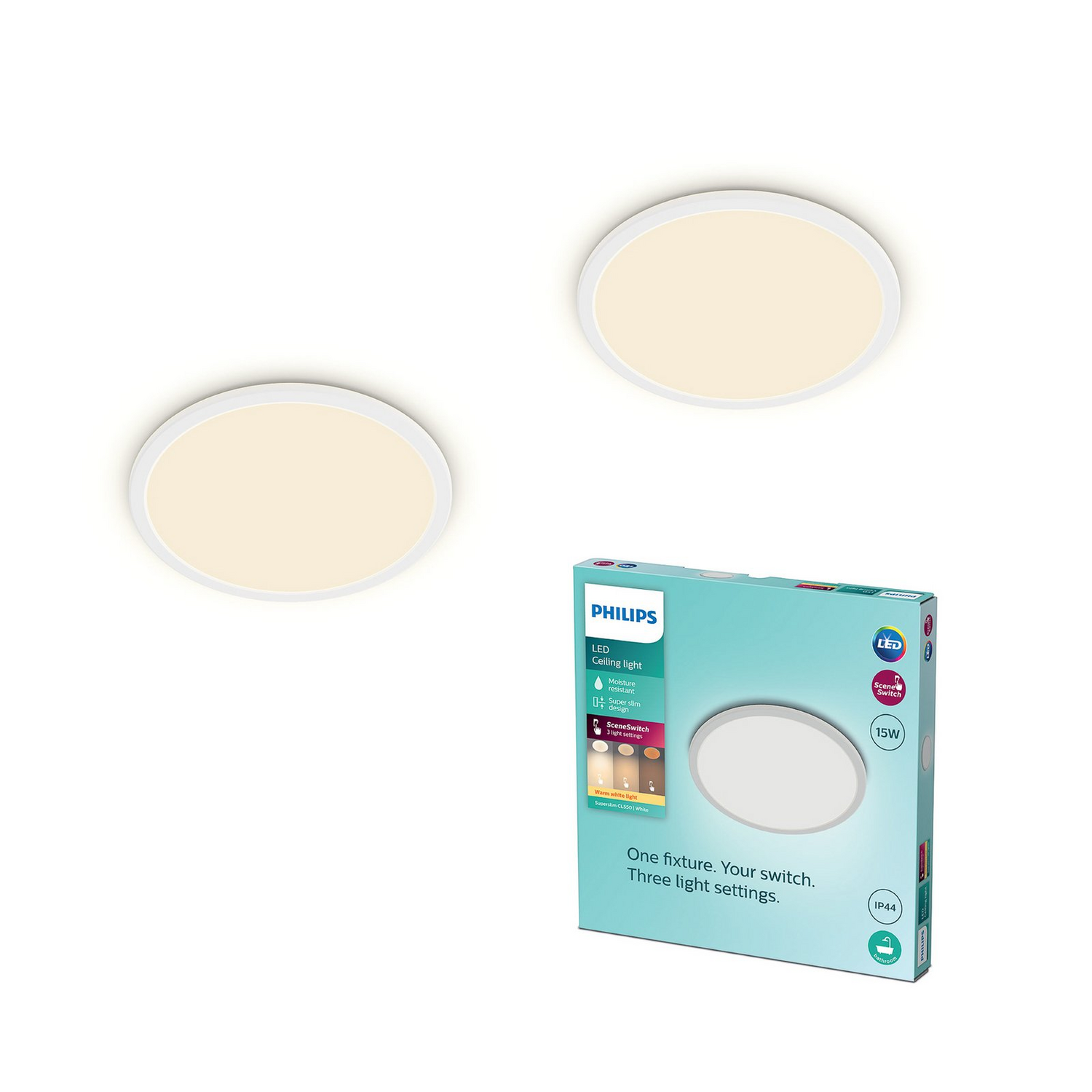 B-Ware Philips Led Super Slim Deckenleuchte Leuchte Weiß Ip44 ø 25cm 2700 K 2 Sets - 8721103040916