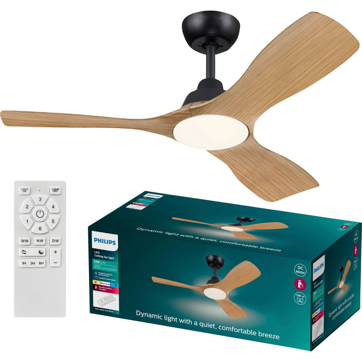 Philips Olas Deckenventilatorleuchte Lüfter LED 42 Zoll 30W 24W Weiß - 8720169369955