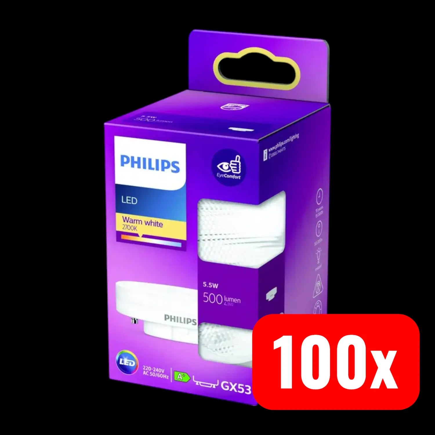 B-Ware Philips Led Lampe Gx53 Warmweiß Reflektor 500 Lm Weiß 2700 K 5,5 W 100 Stück - 8718699773717