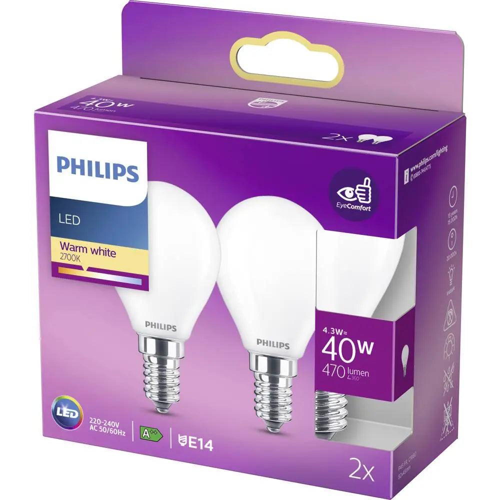 B-Ware Philips Led Lampe Glühbirne E14 Tropfenform Warmweiß 4,3 W Weiß 2er Pack 3 Sets - 8718699777715