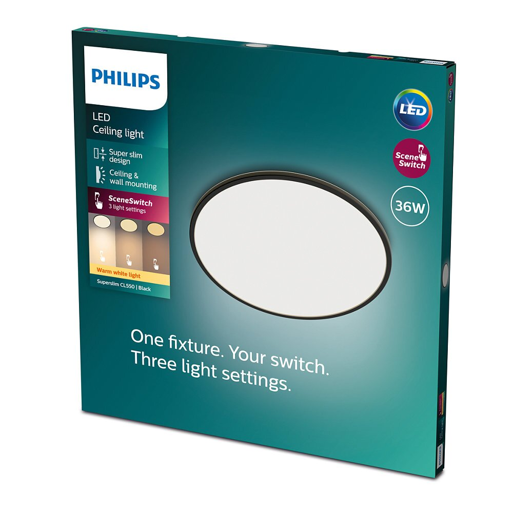 B-Ware Philips Super Slim Deckenlampe Deckenleuchte Deckenlicht Led 2.700 K ø54cm Schwarz - 8719514327160
