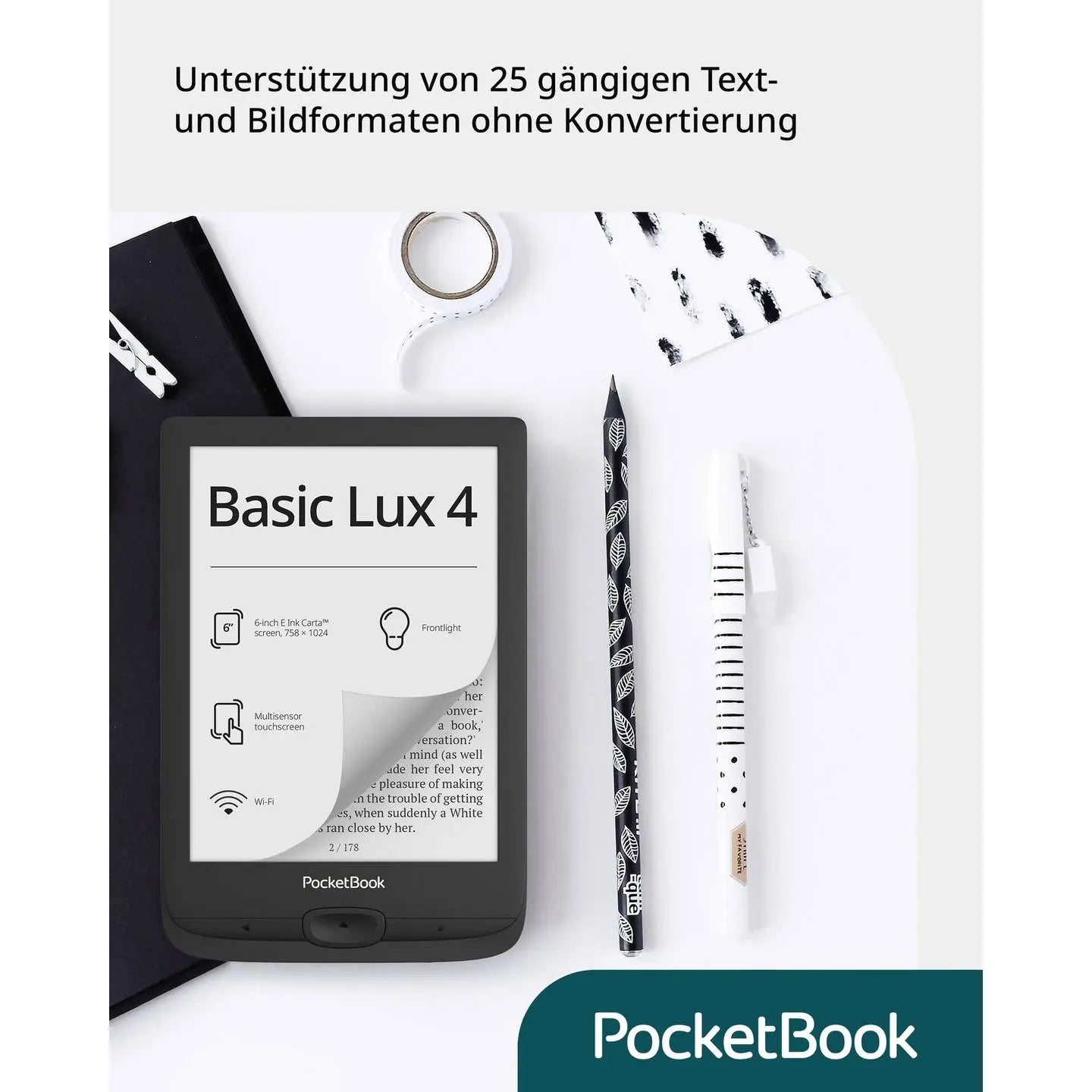 B-Ware Pocket Book E Book Reader E Book Lesegerät Schwarz Basic Lux 4 Touchscreen 6 Zoll - 4029164135300