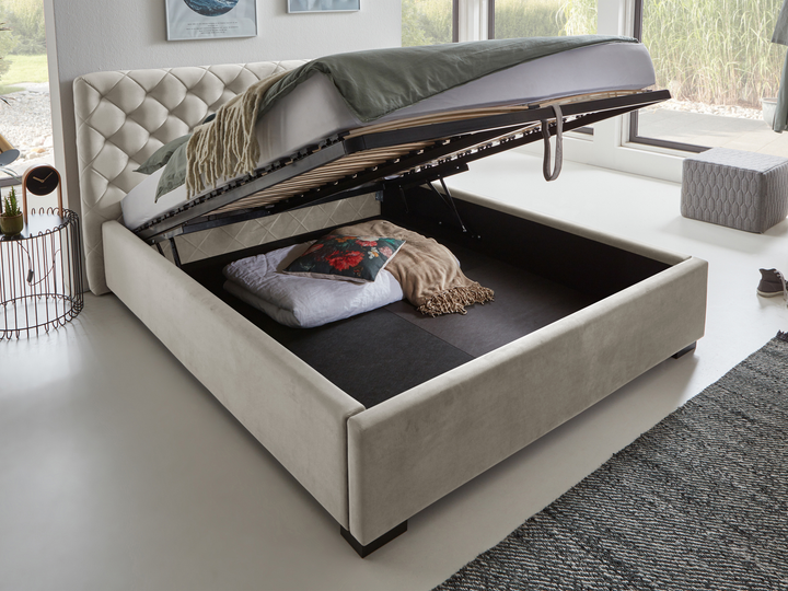 Polsterbett Chesterfield Kopfteil Bettkasten 140x200 Cm Altweiß / Samt Matt B-Ware - 1