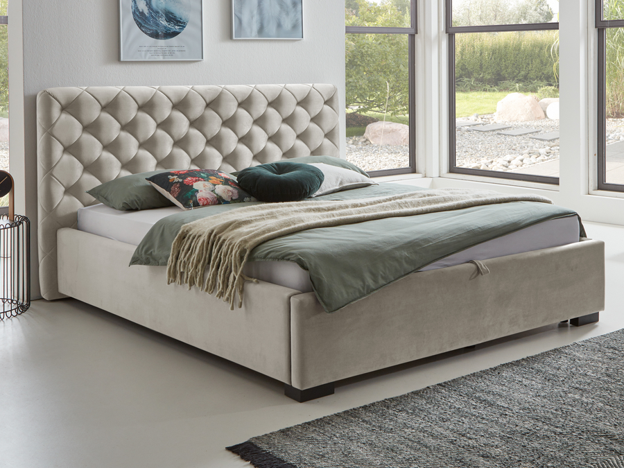 Polsterbett Chesterfield Kopfteil Bettkasten 140x200 Cm Altweiß / Samt Matt B-Ware - 1