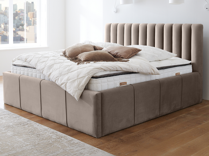 Polsterbett Großer Stauraum 140x200 Cm Taupe Bett Samt Matt Ohne Matratze B-Ware - 1