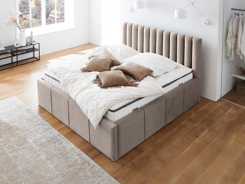 Polsterbett Großer Stauraum 140x200 Cm Taupe Bett Samt Matt Ohne Matratze B-Ware - 1