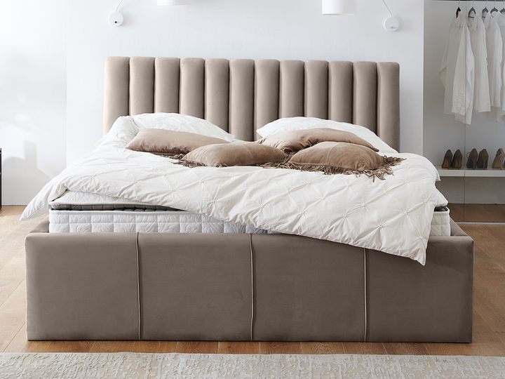 Polsterbett Großer Stauraum 140x200 Cm Taupe Bett Samt Matt Ohne Matratze B-Ware - 1