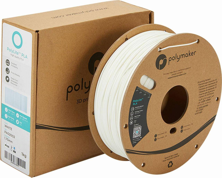 Polymaker PA02036 PLA hohe Steifigkeit 1.75 mm 3000 g Weiß PolyLite Filament