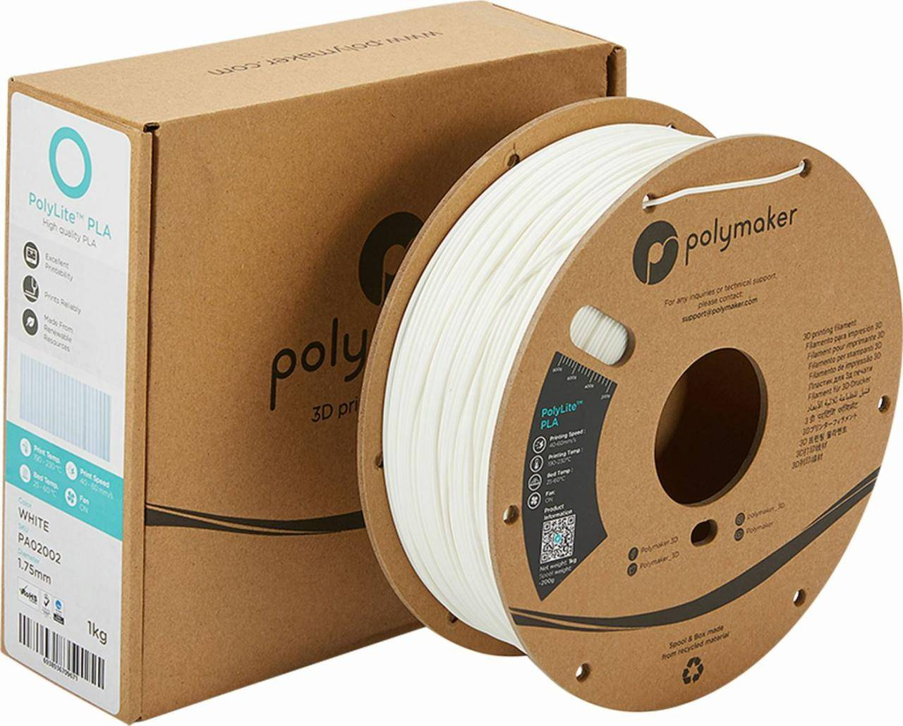B-Ware Polymaker Pa02036 Pla Hohe Steifigkeit 1.75 Mm 3000 G Weiß Poly Lite Filament