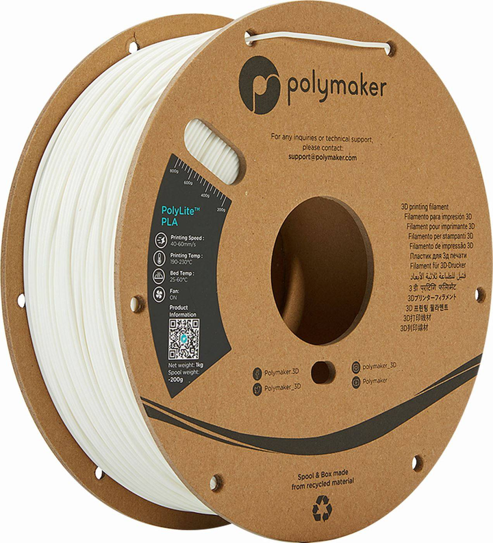 Polymaker PA02036 PLA hohe Steifigkeit 1.75 mm 3000 g Weiß PolyLite Filament
