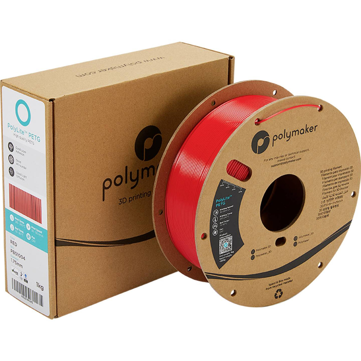 Polymaker Filament Druckmaterial PolyLite PETG Kunststoff Rot 3D Drucker 2 STÜCK - 6938936710066