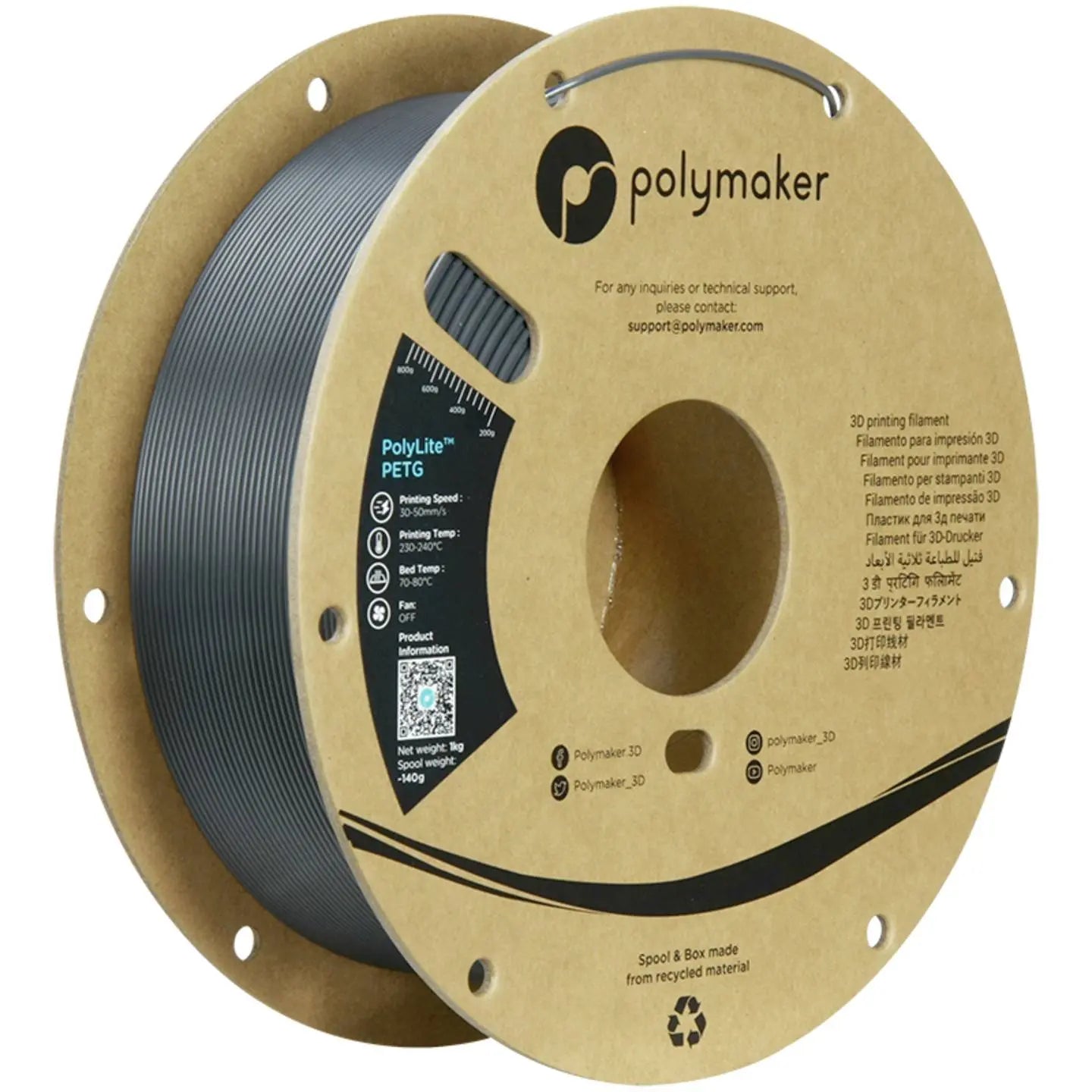B-Ware Polymaker Filament Petg 3 D Drucker Dunkelgrau 1.75mm 1000g Poly Lite
