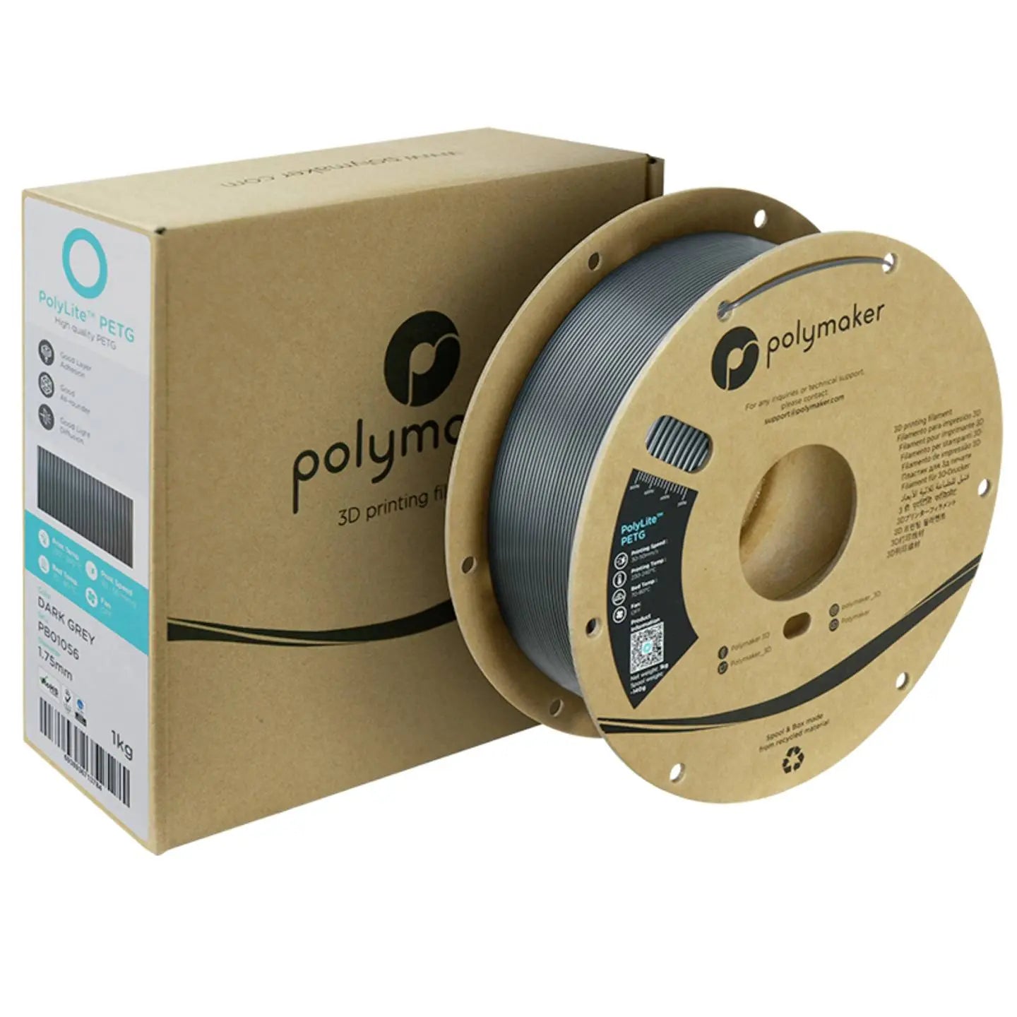 B-Ware Polymaker Filament Petg 3 D Drucker Dunkelgrau 1.75mm 1000g Poly Lite