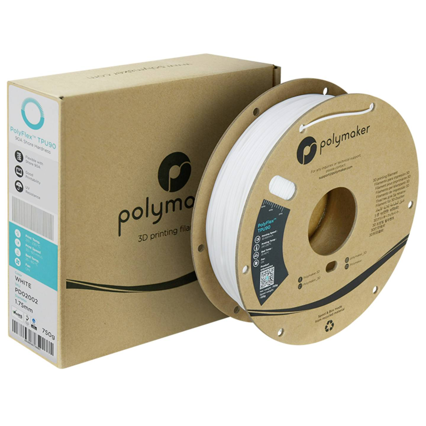 B-Ware Polymaker Pd02002 Filament Tpu Druckmaterial 1.75 Mm Flexibel Weiß 750 G 1 St - 6938936710691