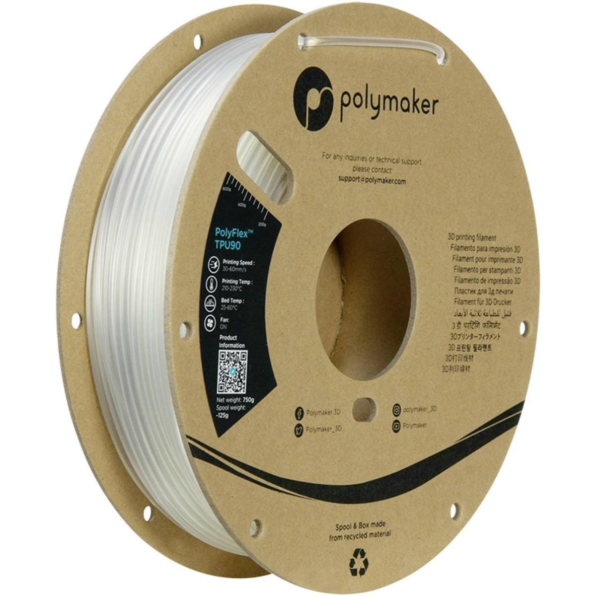 Polymaker PD02009 Filament TPU Material 2.85 mm 750 g Klar PolyFlex 1 St - 6938936711889