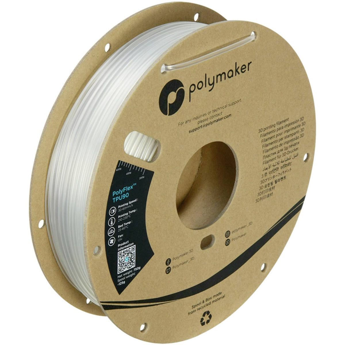 Polymaker PD02009 Filament TPU Material 2.85 mm 750 g Klar PolyFlex 1 St - 6938936711889