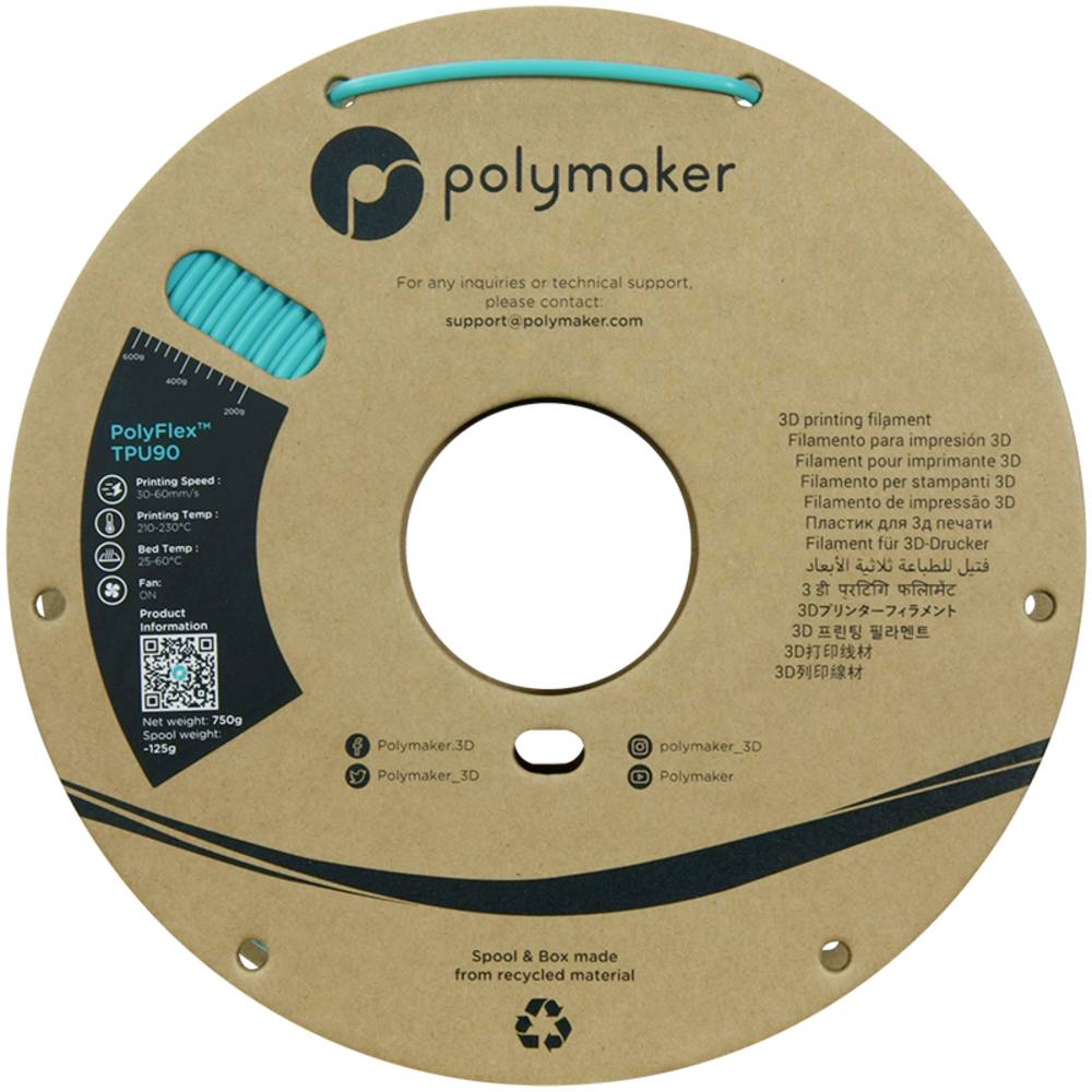 Polymaker Filament Druckmaterial TPU flexibel PolyFlex Blau-Grün 2.85 mm 750 g - 6938936711896