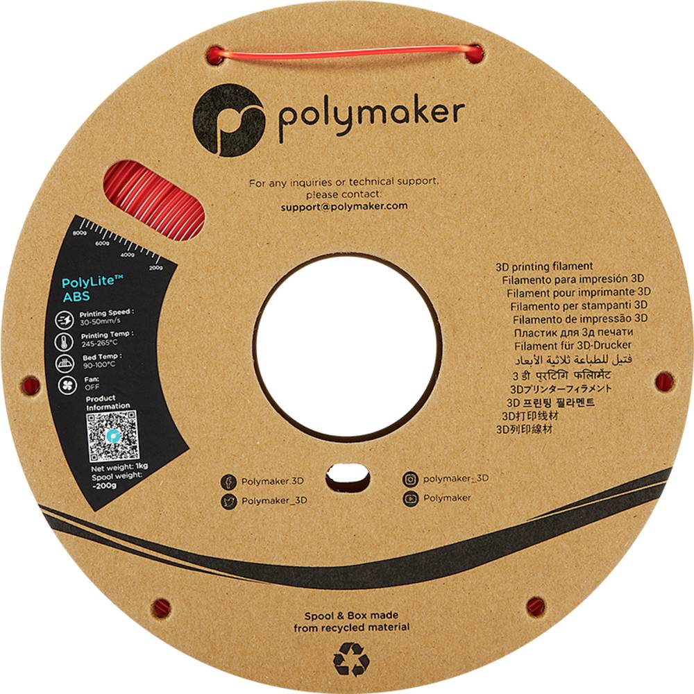 Polymaker Filament 3 D Drucker Abs Poly Lite Geruchsarm 2.85 Mm 1000 G Rot B-Ware - 6938936711285