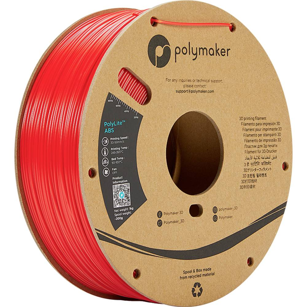 Polymaker Filament 3 D Drucker Abs Poly Lite Geruchsarm 2.85 Mm 1000 G Rot B-Ware - 6938936711285