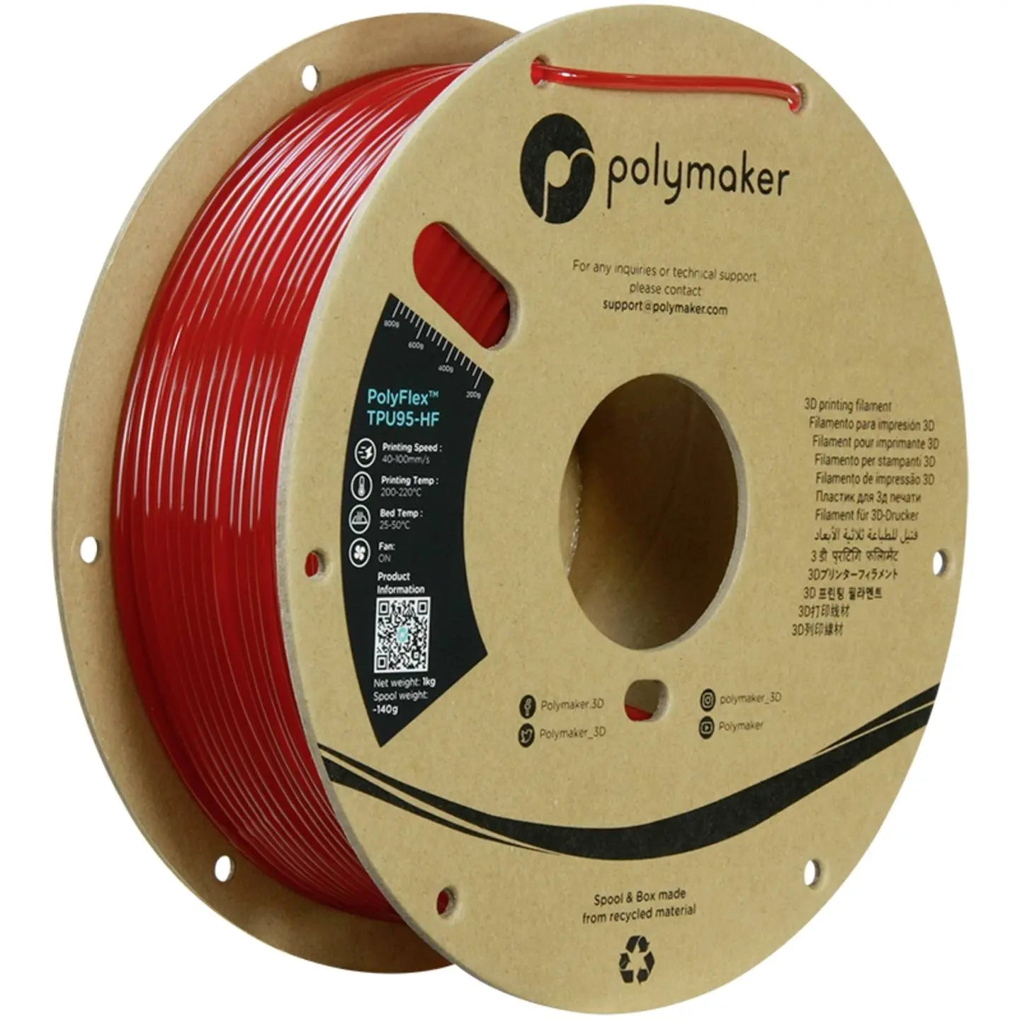 B-Ware Polymaker Filament Druckmaterial Tpu Poly Flex Flexibel Rot 3 D Druck 2.85 Mm 1 Kg - 6938936712190