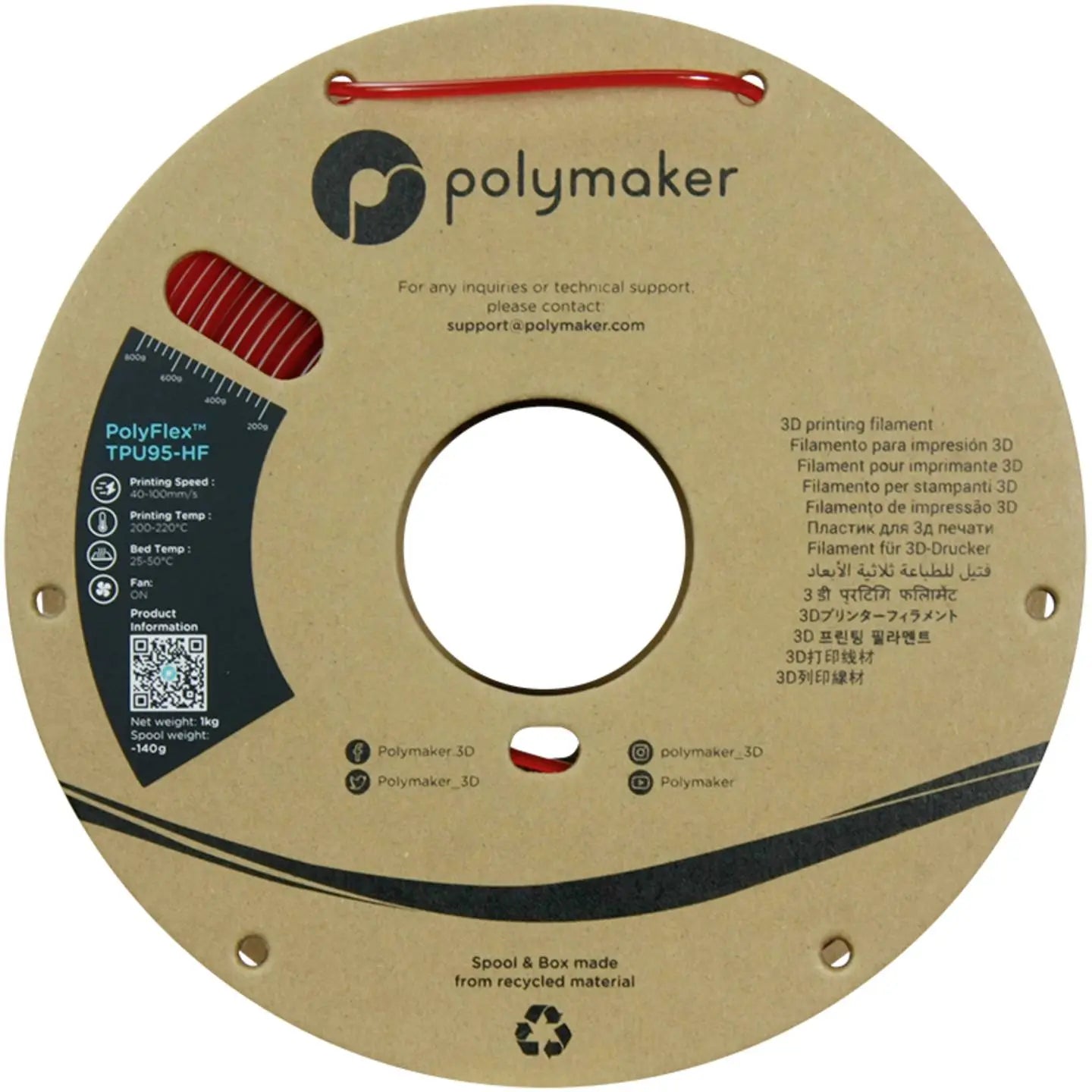 B-Ware Polymaker Filament Druckmaterial Tpu Poly Flex Flexibel Rot 3 D Druck 2.85 Mm 1 Kg - 6938936712190