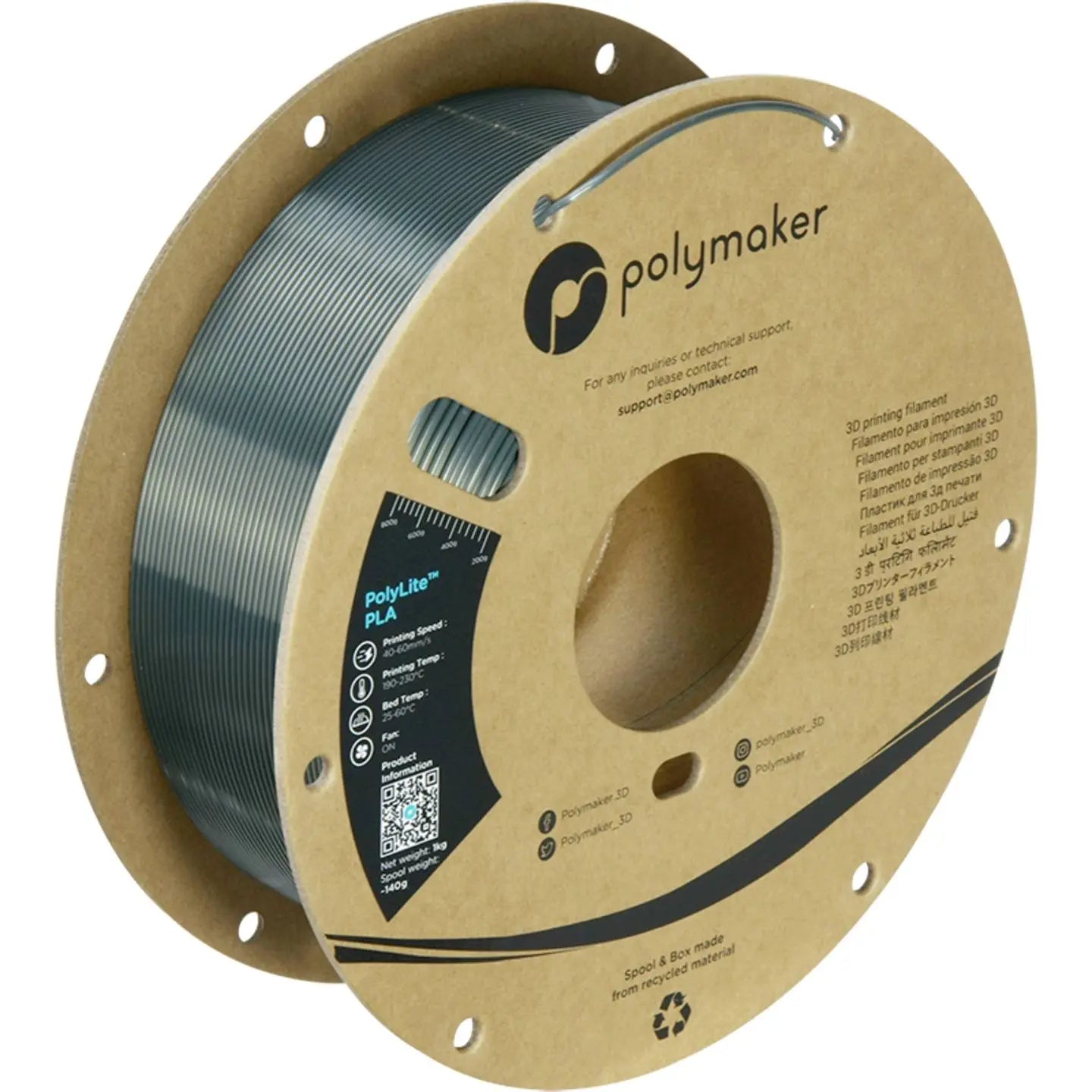 B-Ware Polymaker Filament 3 D Druckmaterial Pla 1,75mm Seide Poly Lite Gun Metal Gray 1kg - 6938936713906