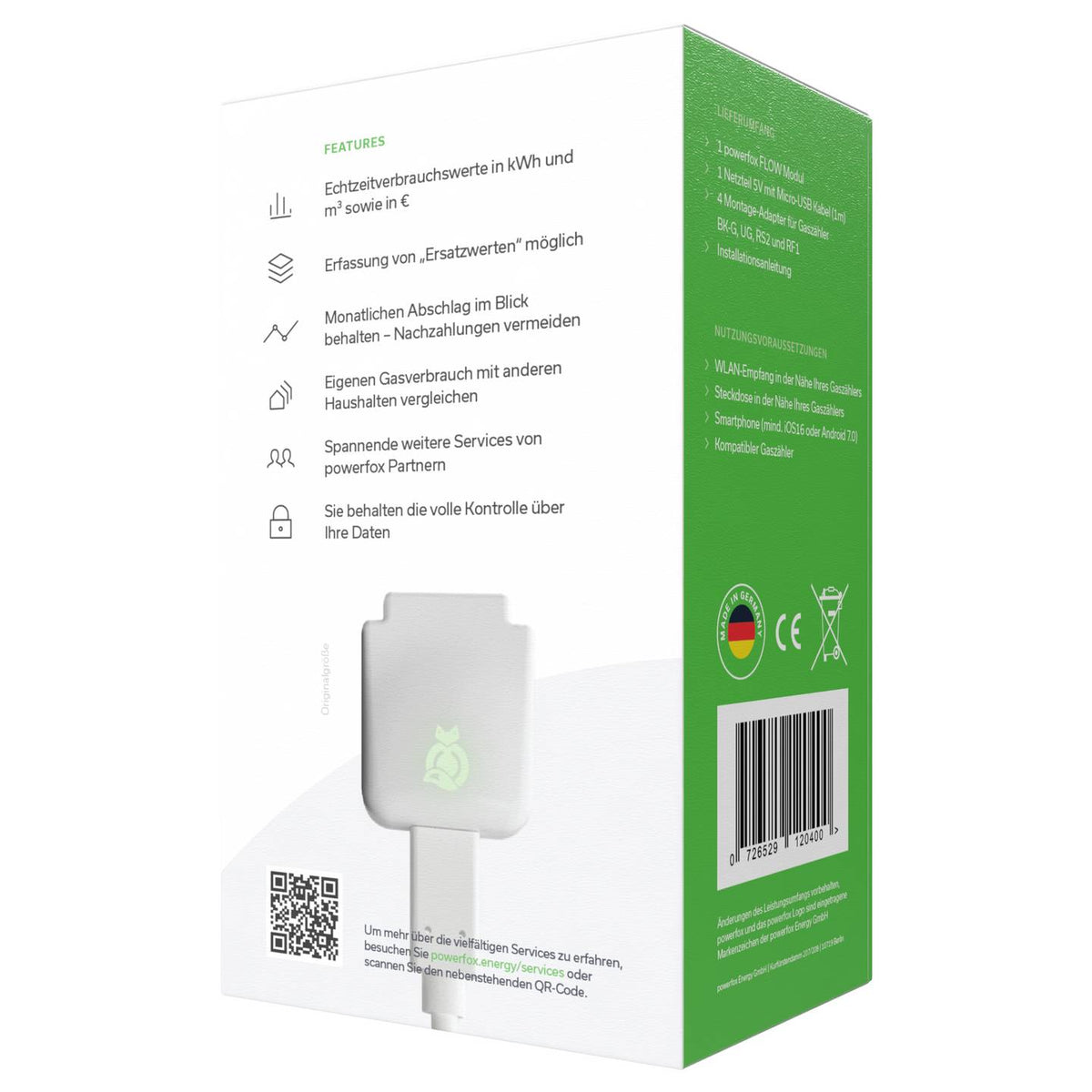 Powerfox Energiekostenmessgerät Zähler FLOW Volumen Alarmfunktion Datenlogger451 - 0726529120400