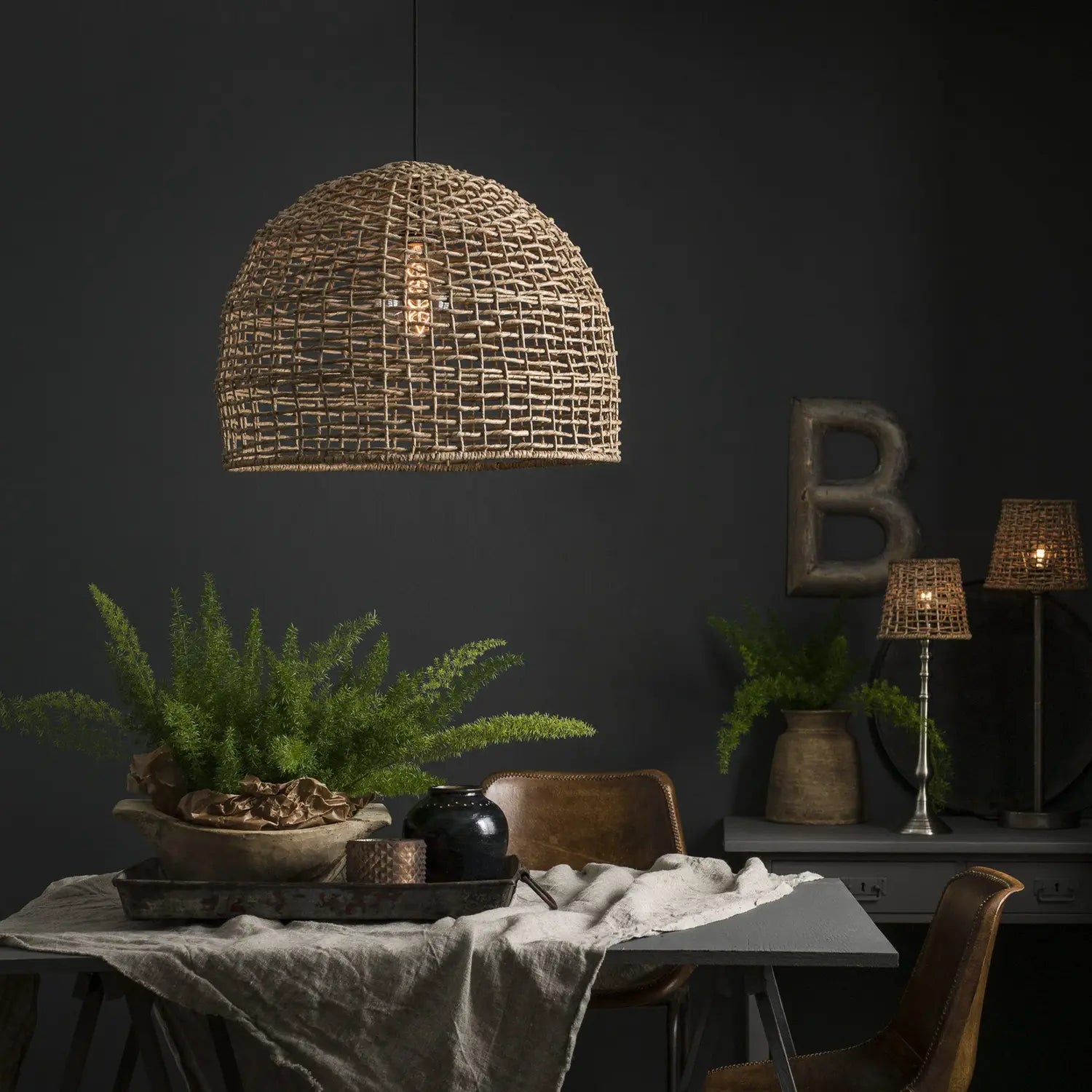 B-Ware Pr Home Hängeleuchte Pendelleuchte Cebu Lampakanay Holz Schwarz E27 Led ø 46 Cm - 7595053