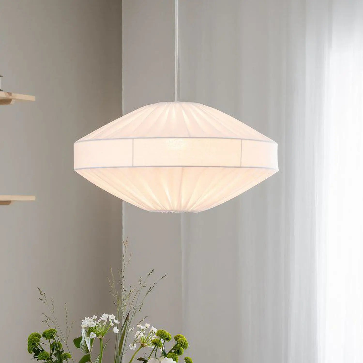 B-Ware Pr Home Hängeleuchte Lampe Edith Hauptleuchte Weiß Baumwolle 50 Cm Deckenleuchte - 7330976140046