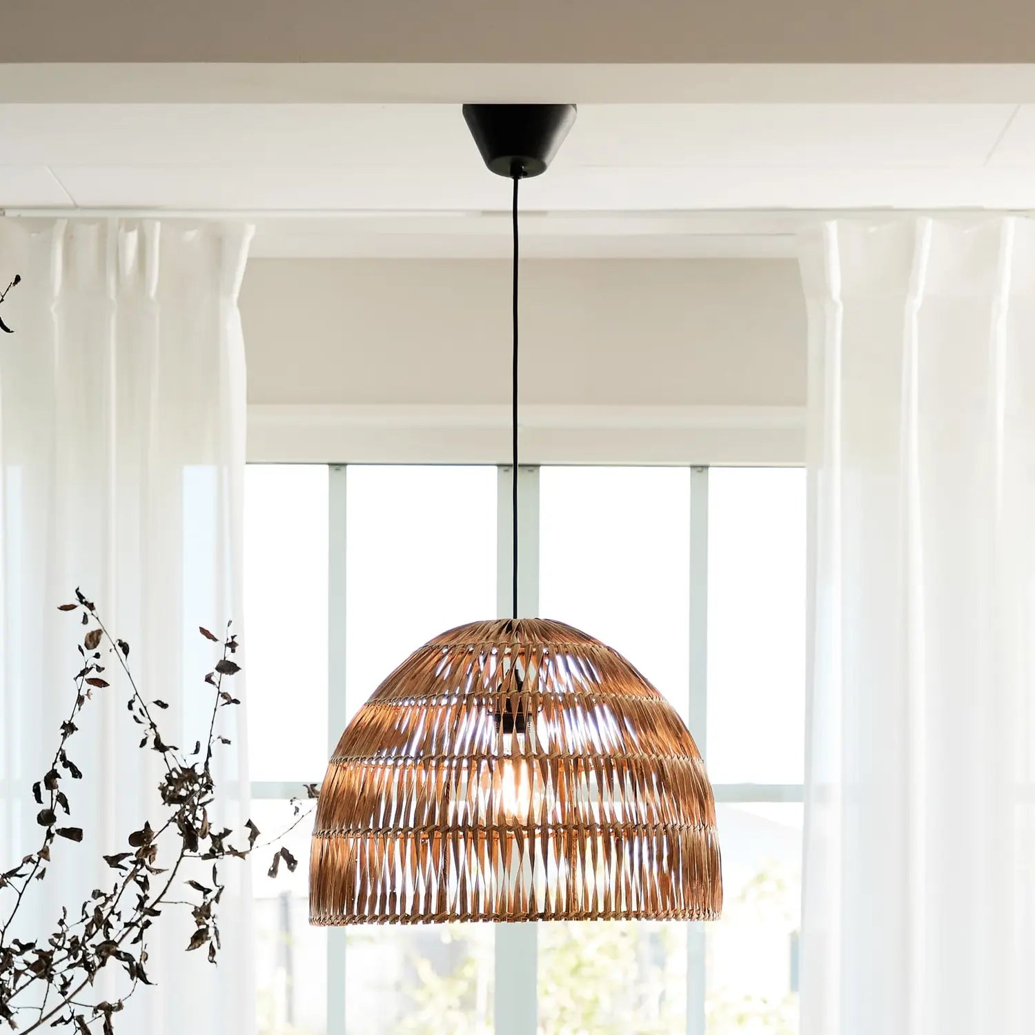 B-Ware Pr Home Hängeleuchte Pendelleuchte Rattan Lace Holz Schwarz Schirm Innenbereich - 7330976138227