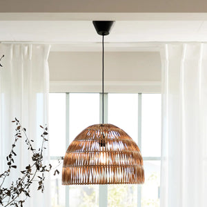B-Ware Pr Home Hängeleuchte Pendelleuchte Rattan Lace Holz Schwarz Schirm Innenbereich