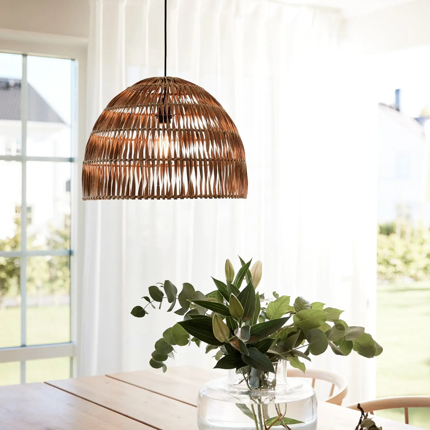 B-Ware Pr Home Hängeleuchte Pendelleuchte Rattan Lace Holz Schwarz Schirm Innenbereich - 7330976138227