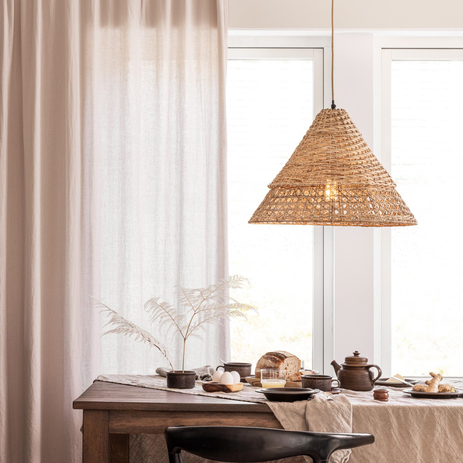 B-Ware Pr Home Pendelleuchte Hängeleuchte Rattan Holz Pune Leuchte Lampe E27 Led 50 Cm - 7330976117123