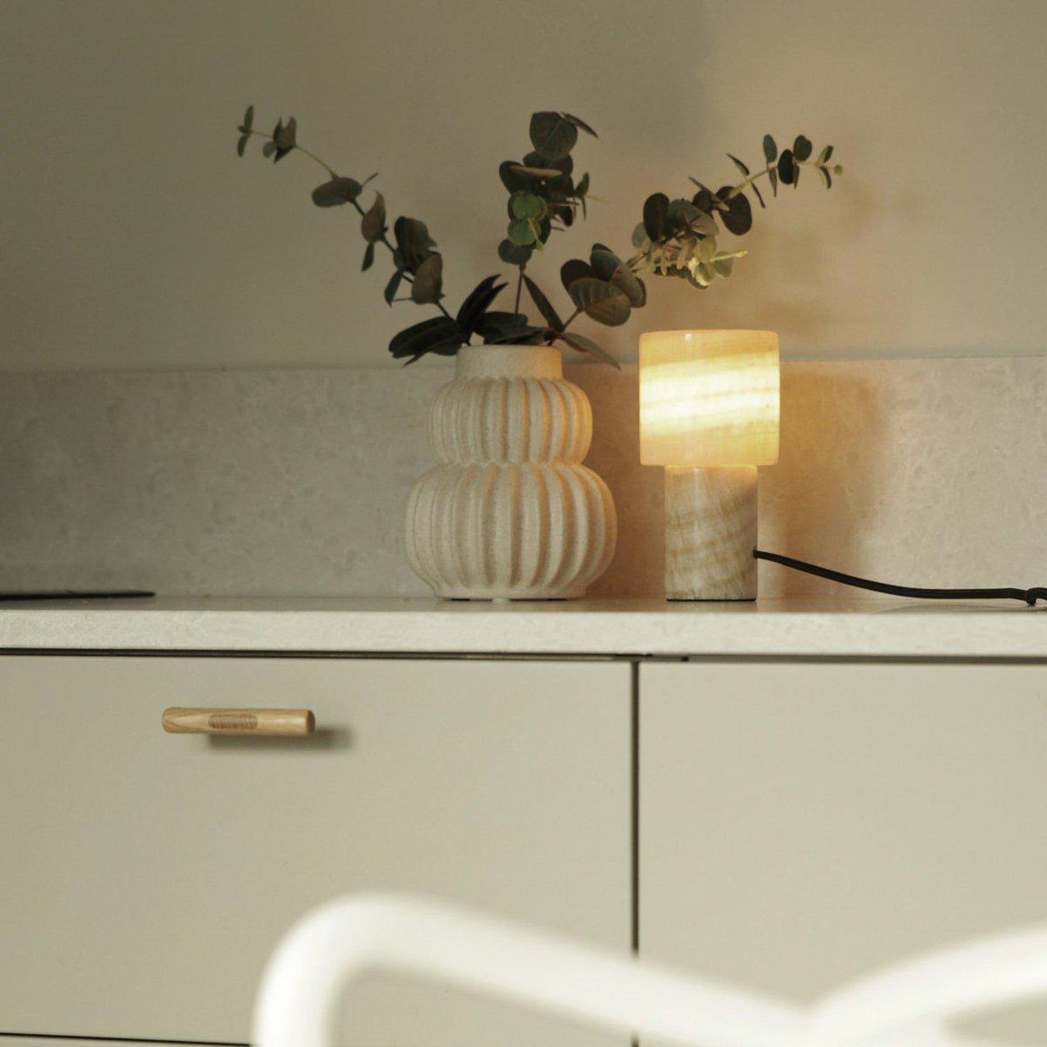 B-Ware Pr Home Tischleuchte Lampe Lucie Marmor Creme Leuchte H16cm G9 Schalter - 7330976144136