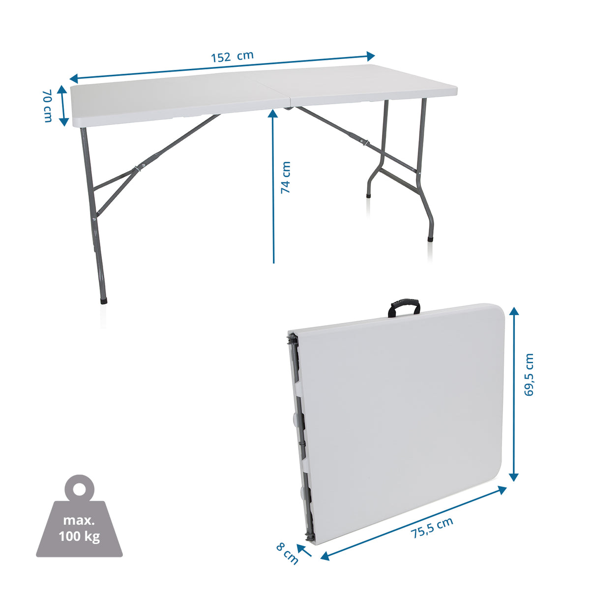 hjh OFFICE Campingtisch klappbar 152x70cm Klapptisch für 6 Personen weiß Tisch - 4064323013310