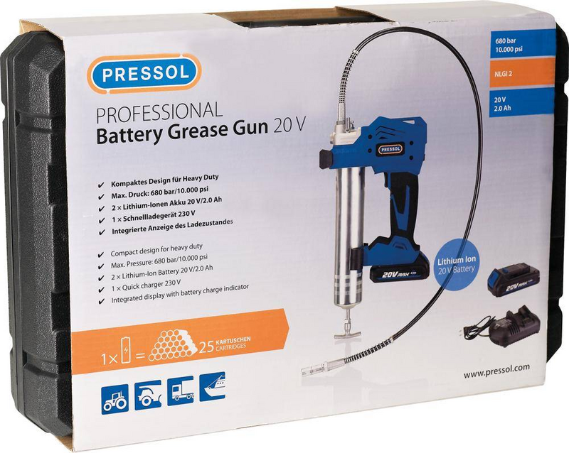 Pressol Akkufettpresse Professional 20 V/2,0 Ah F.400g Siehe Text/Foto B-Ware