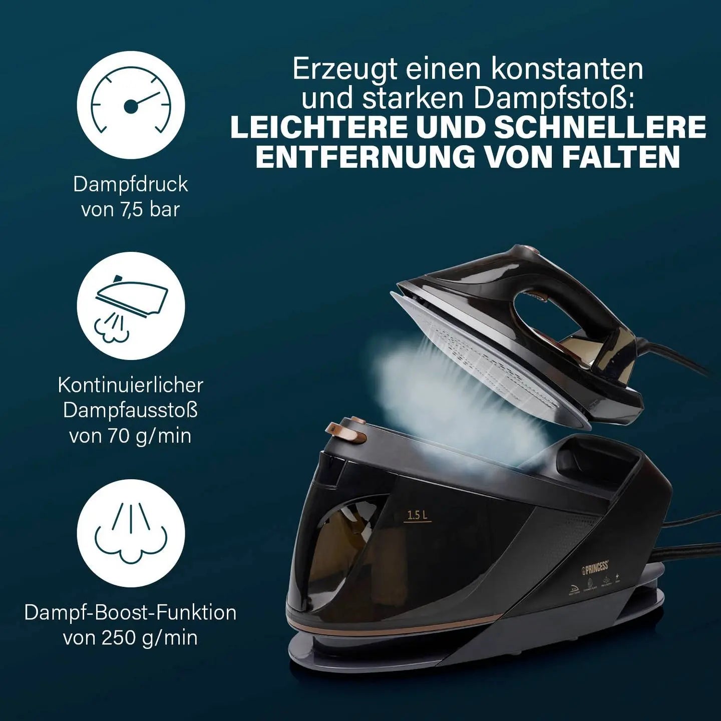 B-Ware Princess Dampfbügelstation Bügeleisen Station 3000 W Schwarz