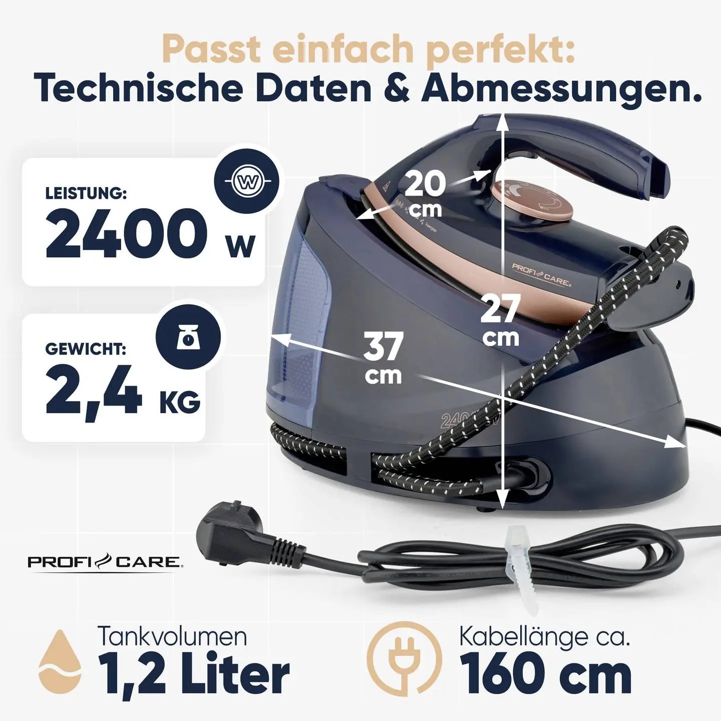 B-Ware Profi Care Dampfbügelstation Bügeleisen Pc Dbs 3127 Blau Rose 2400 W 1.2l - 4006160312706